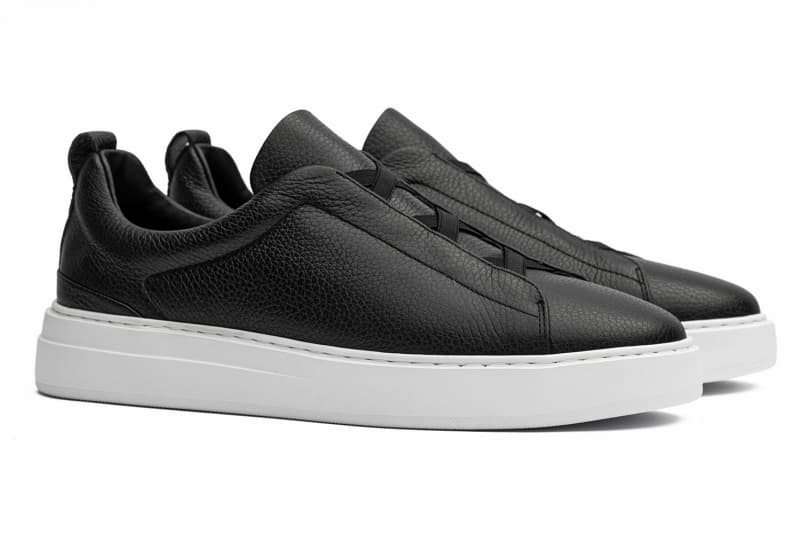 Black genuine leather sneakers