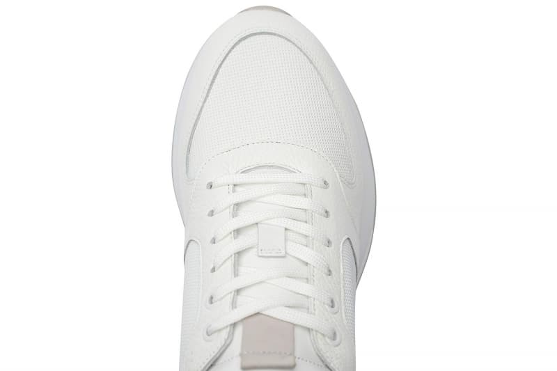 White natural leather and textile sneakers