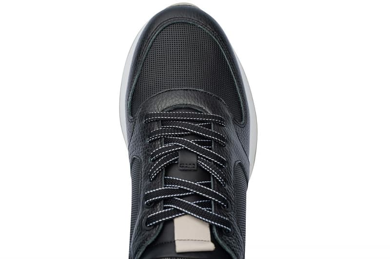Black natural leather and textile sneakers