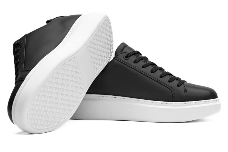 Black genuine leather sneakers