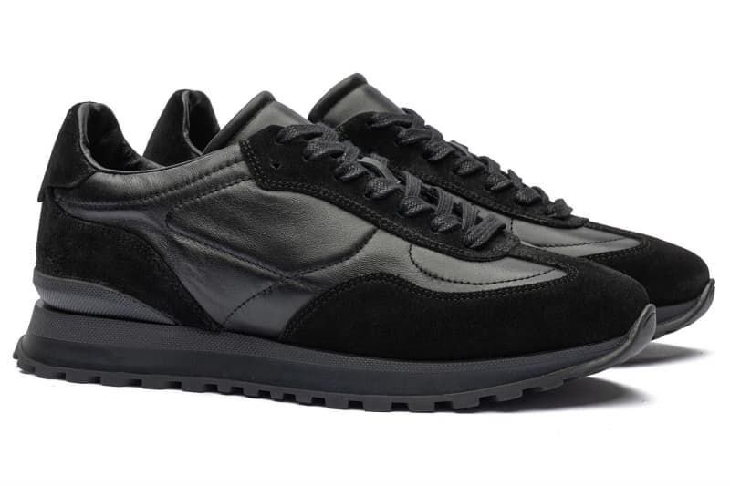 Black genuine leather sneakers