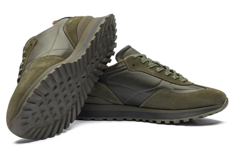 Khaki natural leather sneakers