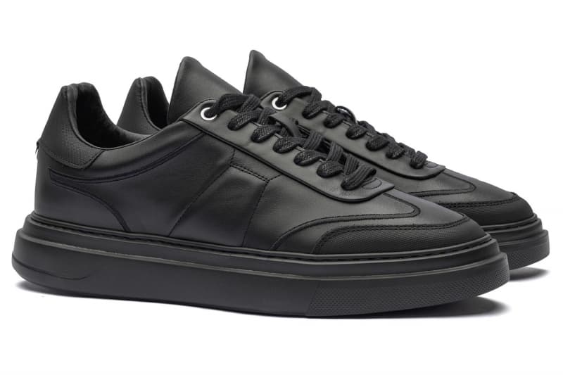 Black genuine leather sneakers